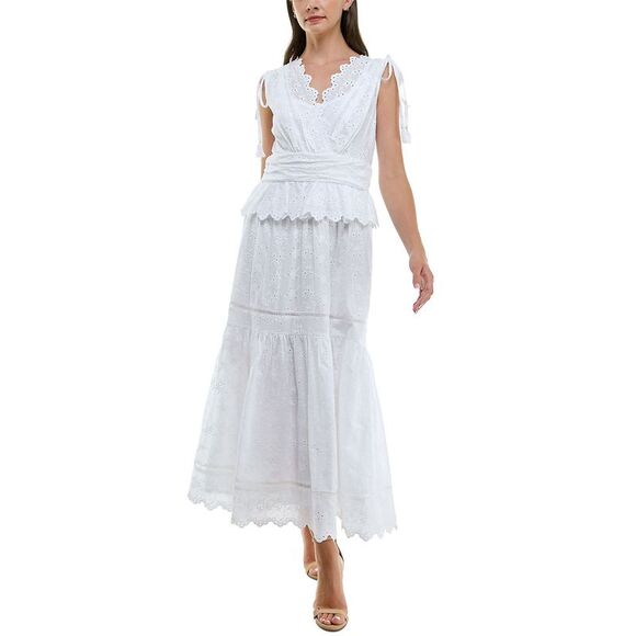 Taylor Womens Cotton Eyelet-Embroidered Tiered Dress 12 White - NWT - Picture 4 of 5
